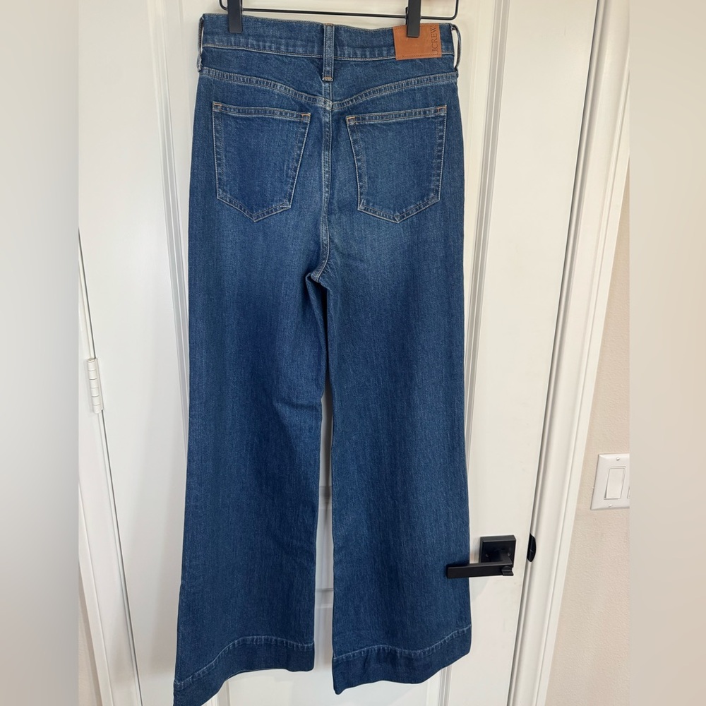 J. Crew Wide Leg Trouser Jeans High Rise Dark Wash Denim Chic 25 - Picture 7 of 14